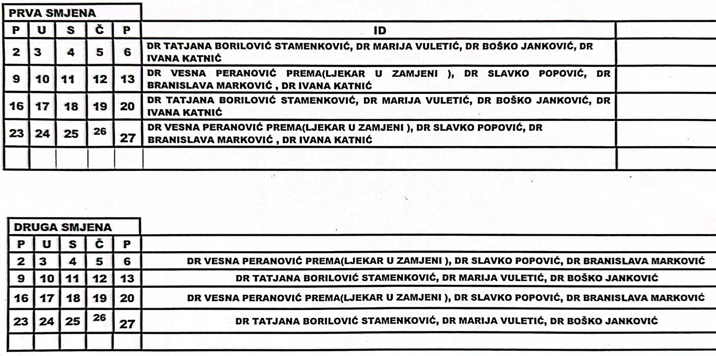Raspored rada februar 2026 2 ID RD