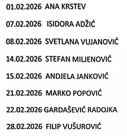 Raspored rada februar 2026 5 SESTRE