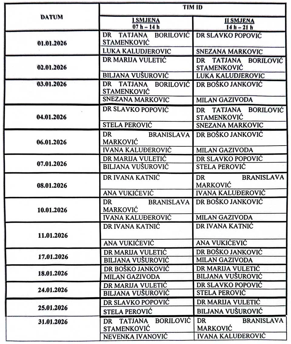 Raspored rada januar 2026 ID