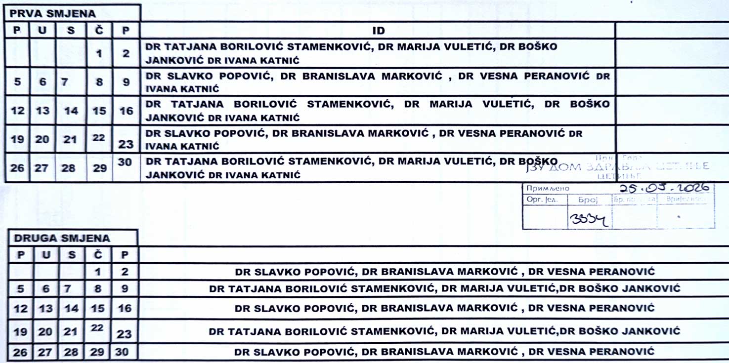 Raspored rada oktobar 2026 ID RD